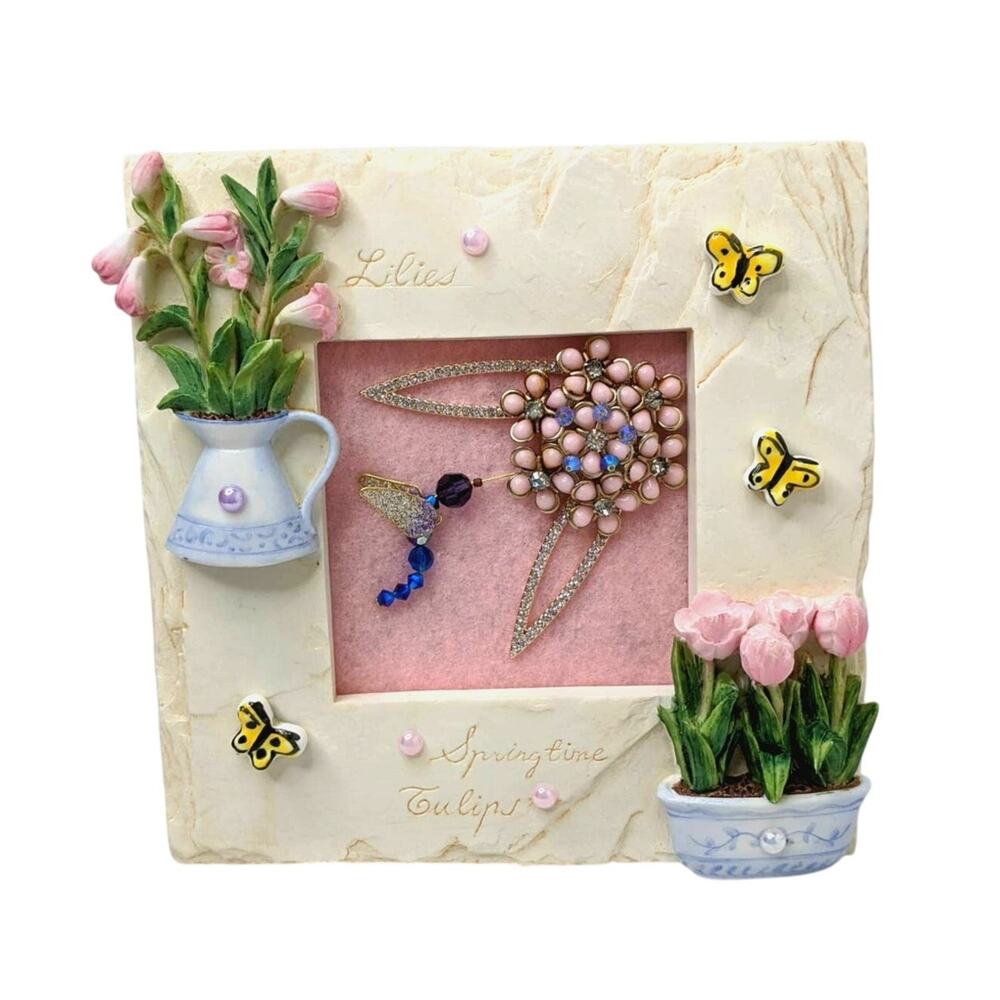 Artisan Jewelry Art Collage Vintage Cottagecore Frame Whimsical 3D Hummingbird